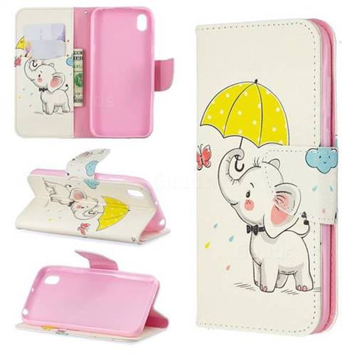 Umbrella Elephant Leather Wallet Case for Huawei Y5 (2019)