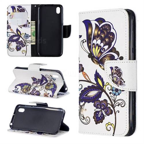 Butterflies and Flowers Leather Wallet Case for Huawei Y5 (2019)