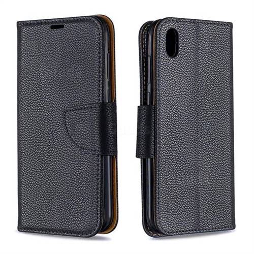 Classic Luxury Litchi Leather Phone Wallet Case for Huawei Y5 (2019) - Black