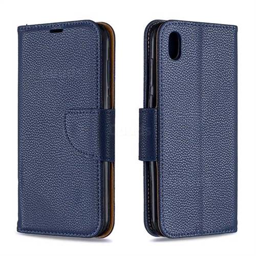 Classic Luxury Litchi Leather Phone Wallet Case for Huawei Y5 (2019) - Blue