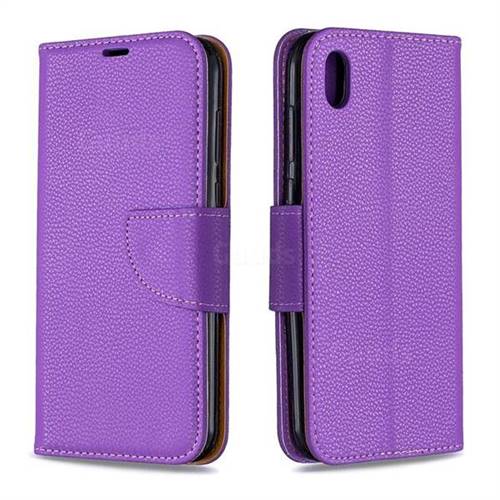 Classic Luxury Litchi Leather Phone Wallet Case for Huawei Y5 (2019) - Purple