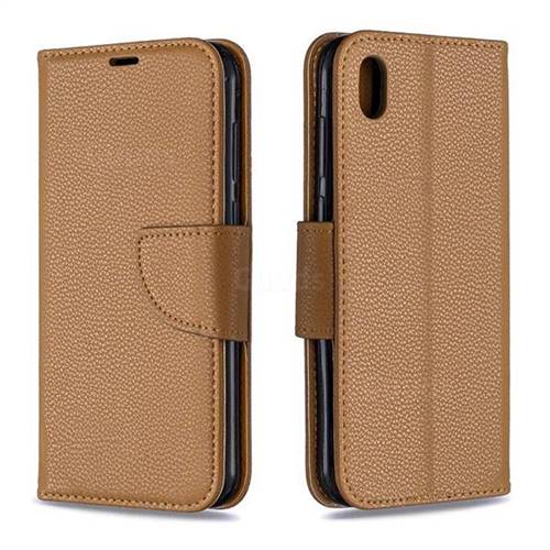 Classic Luxury Litchi Leather Phone Wallet Case for Huawei Y5 (2019) - Brown