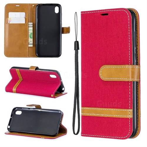 Jeans Cowboy Denim Leather Wallet Case for Huawei Y5 (2019) - Red