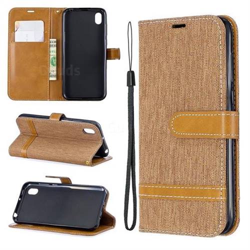 Jeans Cowboy Denim Leather Wallet Case for Huawei Y5 (2019) - Brown
