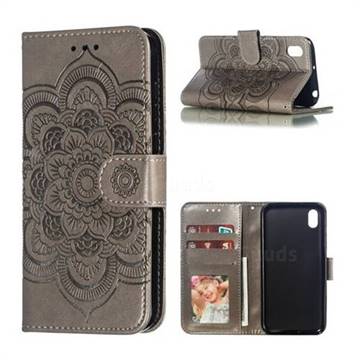 Intricate Embossing Datura Solar Leather Wallet Case for Huawei Y5 (2019) - Gray