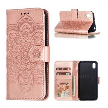 Intricate Embossing Datura Solar Leather Wallet Case for Huawei Y5 (2019) - Rose Gold
