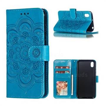 Intricate Embossing Datura Solar Leather Wallet Case for Huawei Y5 (2019) - Blue