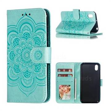 Intricate Embossing Datura Solar Leather Wallet Case for Huawei Y5 (2019) - Green
