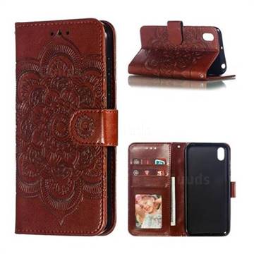 Intricate Embossing Datura Solar Leather Wallet Case for Huawei Y5 (2019) - Brown