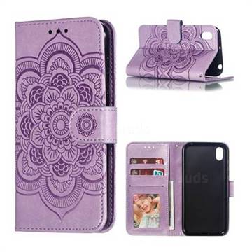 Intricate Embossing Datura Solar Leather Wallet Case for Huawei Y5 (2019) - Purple
