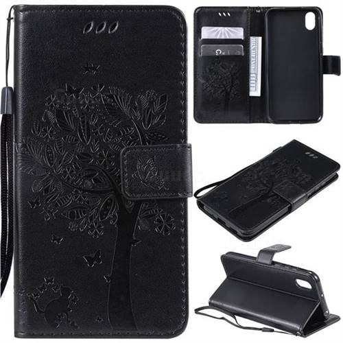 Embossing Butterfly Tree Leather Wallet Case for Huawei Y5 (2019) - Black