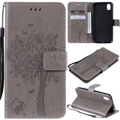 Embossing Butterfly Tree Leather Wallet Case for Huawei Y5 (2019) - Grey