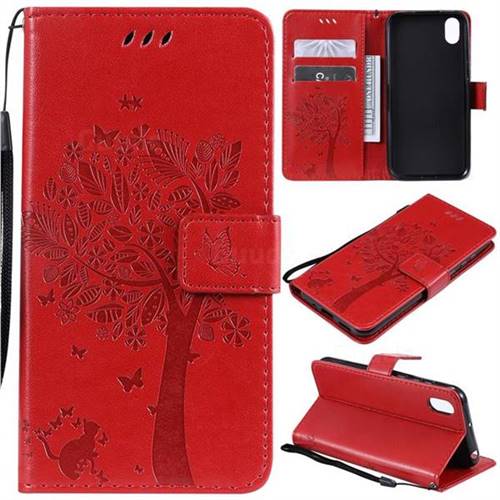 Embossing Butterfly Tree Leather Wallet Case for Huawei Y5 (2019) - Red