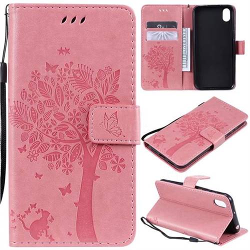 Embossing Butterfly Tree Leather Wallet Case for Huawei Y5 (2019) - Pink