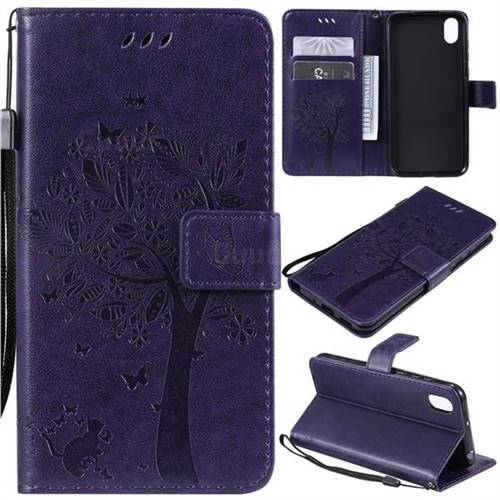 Embossing Butterfly Tree Leather Wallet Case for Huawei Y5 (2019) - Purple