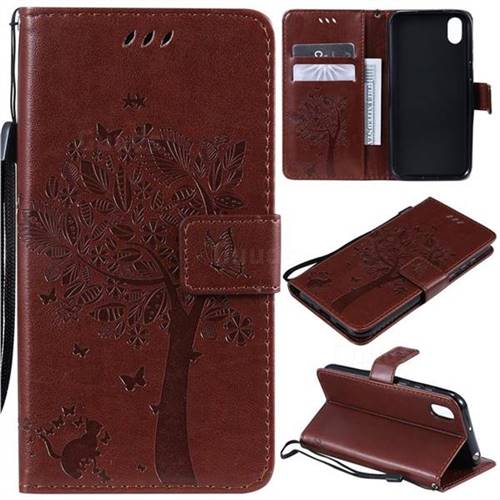 Embossing Butterfly Tree Leather Wallet Case for Huawei Y5 (2019) - Coffee