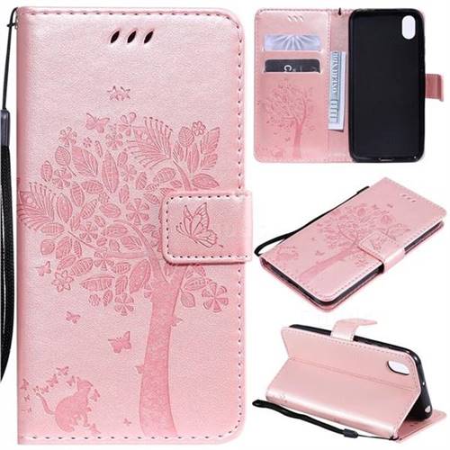 Embossing Butterfly Tree Leather Wallet Case for Huawei Y5 (2019) - Rose Pink