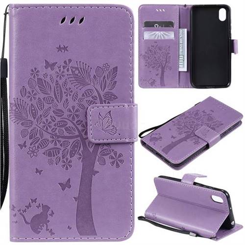 Embossing Butterfly Tree Leather Wallet Case for Huawei Y5 (2019) - Violet