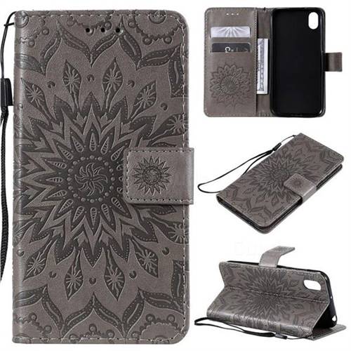 Embossing Sunflower Leather Wallet Case for Huawei Y5 (2019) - Gray