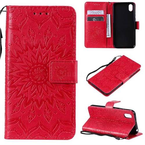 Embossing Sunflower Leather Wallet Case for Huawei Y5 (2019) - Red