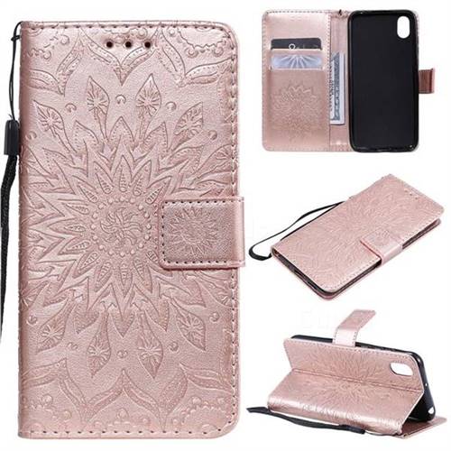 Embossing Sunflower Leather Wallet Case for Huawei Y5 (2019) - Rose Gold