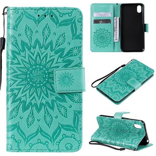 Embossing Sunflower Leather Wallet Case for Huawei Y5 (2019) - Green
