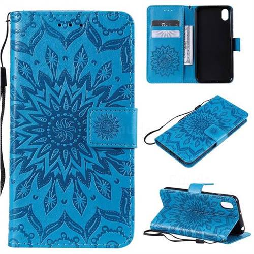 Embossing Sunflower Leather Wallet Case for Huawei Y5 (2019) - Blue