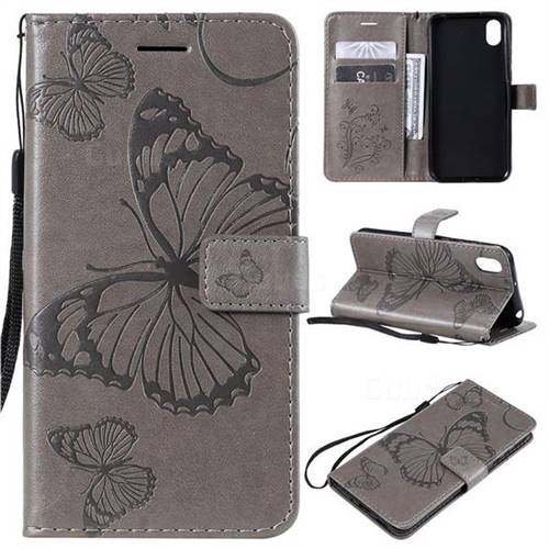 Embossing 3D Butterfly Leather Wallet Case for Huawei Y5 (2019) - Gray