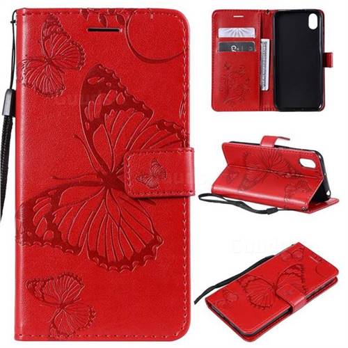 Embossing 3D Butterfly Leather Wallet Case for Huawei Y5 (2019) - Red