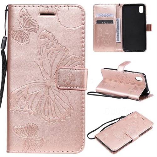 Embossing 3D Butterfly Leather Wallet Case for Huawei Y5 (2019) - Rose Gold