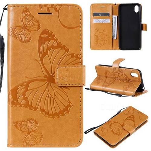 Embossing 3D Butterfly Leather Wallet Case for Huawei Y5 (2019) - Yellow