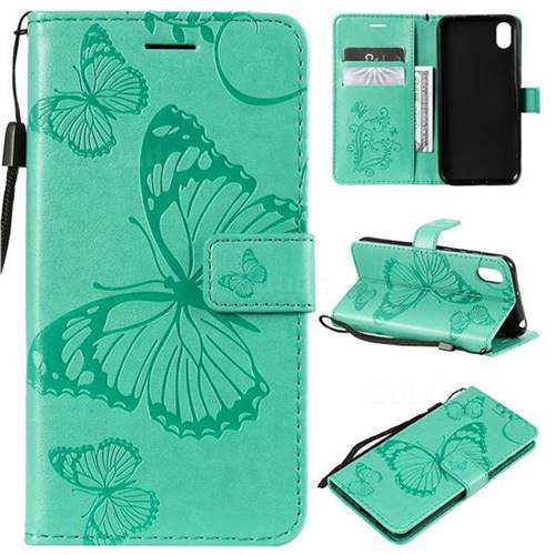 Embossing 3D Butterfly Leather Wallet Case for Huawei Y5 (2019) - Green