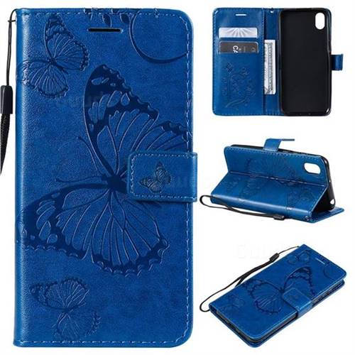 Embossing 3D Butterfly Leather Wallet Case for Huawei Y5 (2019) - Blue