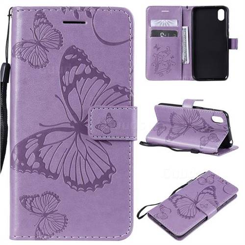 Embossing 3D Butterfly Leather Wallet Case for Huawei Y5 (2019) - Purple