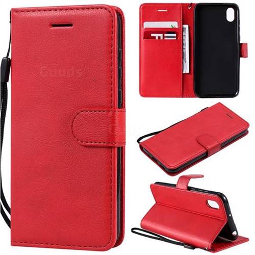 Retro Greek Classic Smooth PU Leather Wallet Phone Case for Huawei Y5 (2019) - Red