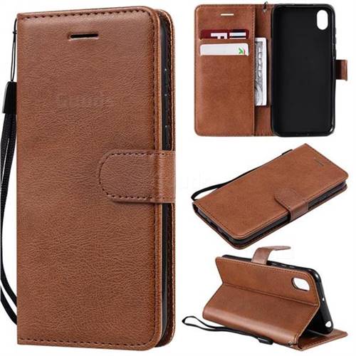 Retro Greek Classic Smooth PU Leather Wallet Phone Case for Huawei Y5 (2019) - Brown