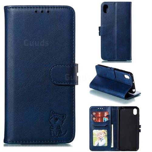 Embossing Happy Cat Leather Wallet Case for Huawei Y5 (2019) - Blue