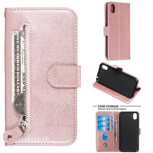 Retro Luxury Zipper Leather Phone Wallet Case for Huawei Y5 (2019) - Pink