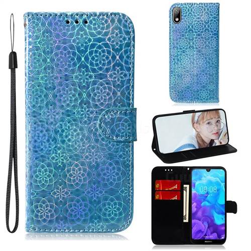 Laser Circle Shining Leather Wallet Phone Case for Huawei Y5 (2019) - Blue