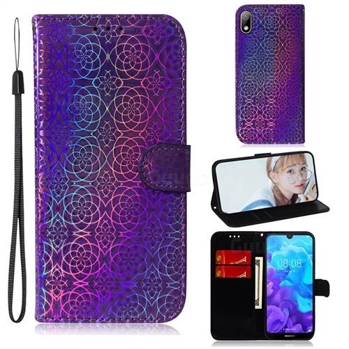 Laser Circle Shining Leather Wallet Phone Case for Huawei Y5 (2019) - Purple