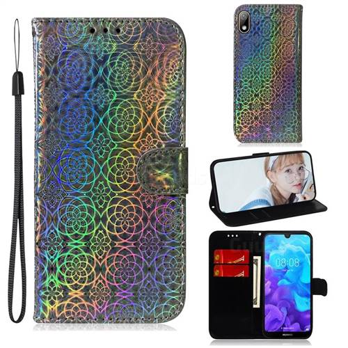 Laser Circle Shining Leather Wallet Phone Case for Huawei Y5 (2019) - Silver