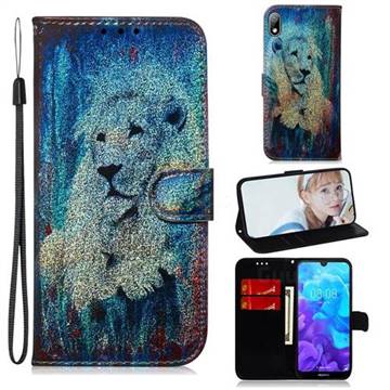 White Lion Laser Shining Leather Wallet Phone Case for Huawei Y5 (2019)