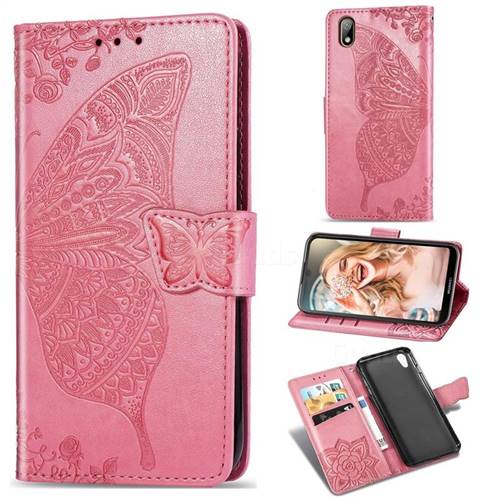 Embossing Mandala Flower Butterfly Leather Wallet Case for Huawei Y5 (2019) - Pink