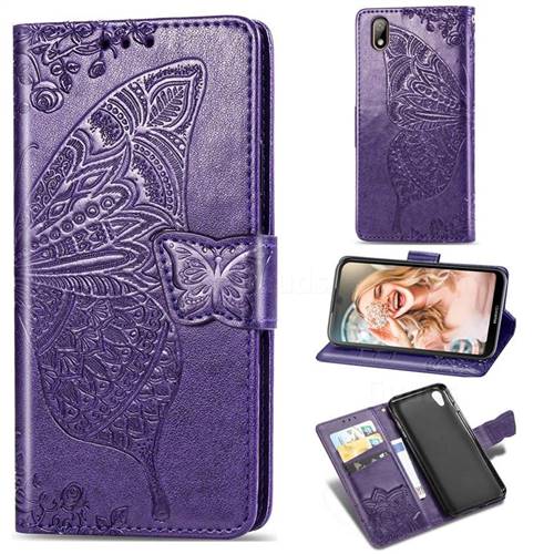 Embossing Mandala Flower Butterfly Leather Wallet Case for Huawei Y5 (2019) - Dark Purple