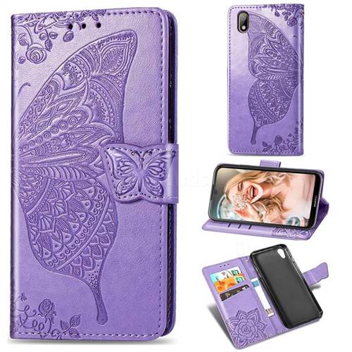 Embossing Mandala Flower Butterfly Leather Wallet Case for Huawei Y5 (2019) - Light Purple