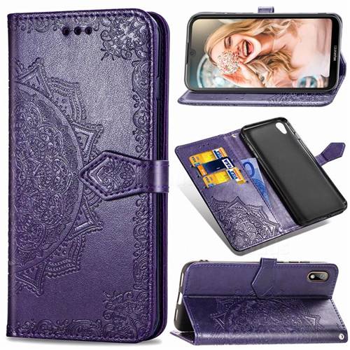 Embossing Imprint Mandala Flower Leather Wallet Case for Huawei Y5 (2019) - Purple