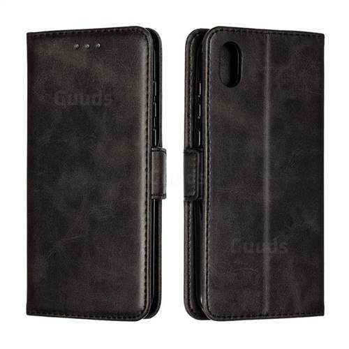 Retro Classic Calf Pattern Leather Wallet Phone Case for Huawei Y5 (2019) - Black