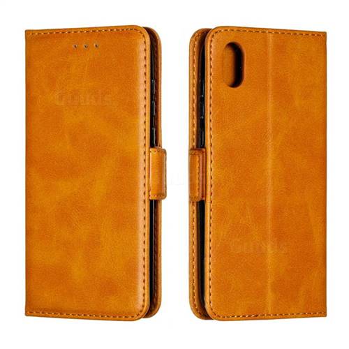 Retro Classic Calf Pattern Leather Wallet Phone Case for Huawei Y5 (2019) - Yellow