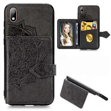 Mandala Flower Cloth Multifunction Stand Card Leather Phone Case for Huawei Y5 (2019) - Black