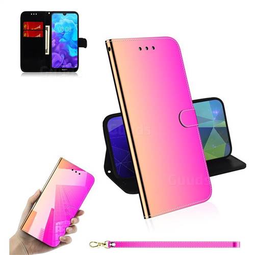 Shining Mirror Like Surface Leather Wallet Case for Huawei Y5 (2019) - Rainbow Gradient